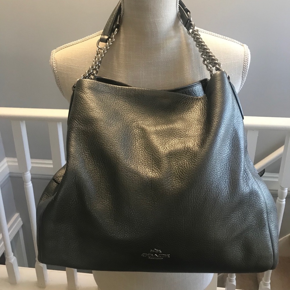 Coach Silver Metallic Leather Shoulder Bag